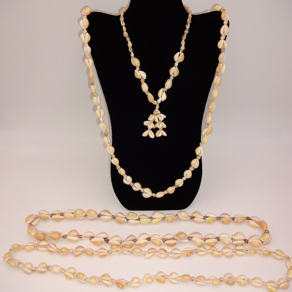 4 Cowrie & Mini Conch Necklaces Sea Shell Single Strand Lot Set Beach Seashells